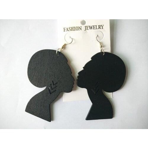 Free Shipping! Fashion Afro Girl Wooden Earrings for Women can mixed 2 color