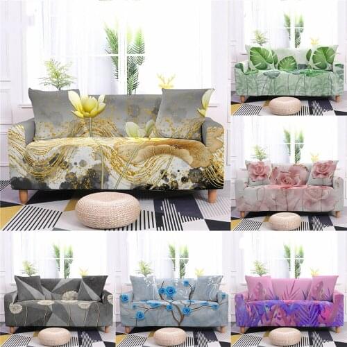 Golden Lotus Sofa Cover Tropical Plants Flowers Couch Cover Stretch Slipcover Pink Rose Sofa Covers For Living Room 1-4 Seater
