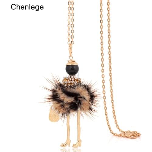 Chenlege fashion boho women rabbit fur maxi chokers long chain big necklaces statement doll pendants collar female 2017 handmade