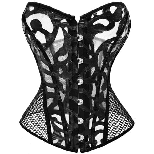 Black Sexy Hollow Out Waist Trainer Corset Womens Lace Up Boned Slimming Bustiers Top Overbust Body Shaper Lingerie Plus Size