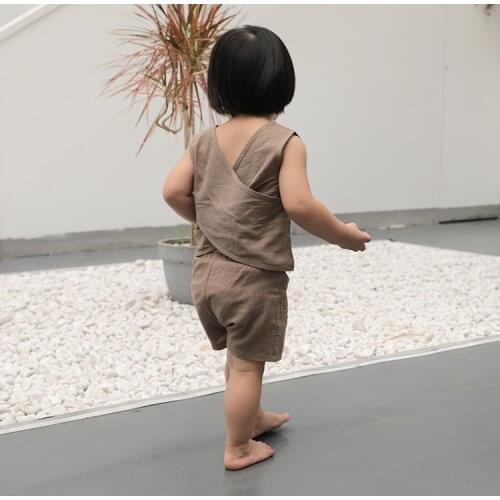 Childrens Cotton Sleeveless Shirt Shorts 2-Piece Suit girls clothing boys clothes