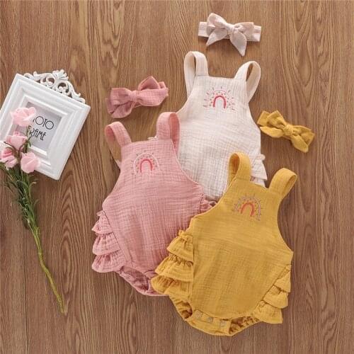 Baby Girls Summer Romper Newborn Baby Clothes Embroidery Rainbow Sleeveless Backless Baby Girl Cotton Jumpsuit