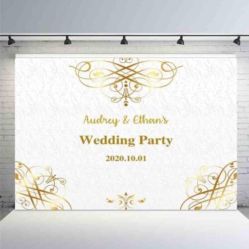 Photography Backdrops Wedding Party Decoration Banner Gold and White Personalized Custom Wedding Photo Background for photobooth
