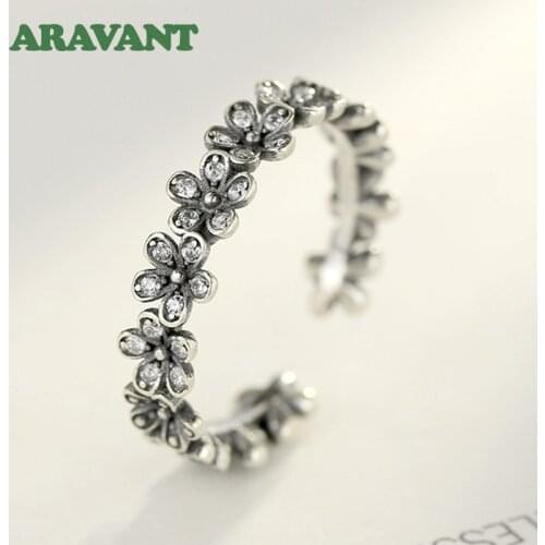 925 Silver Vintage Flower Open Finger Ring For Women Fashion Jewelry Accessories