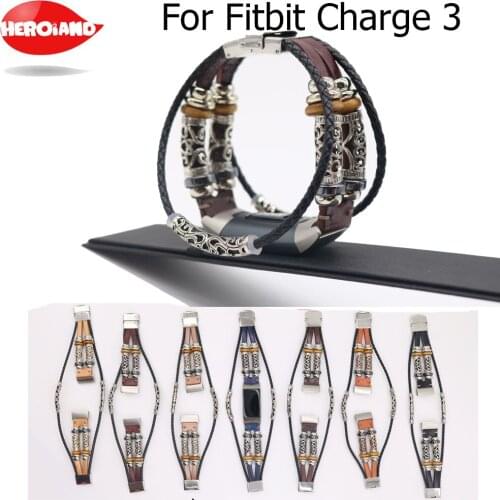 Retro Leather Strap Bracelet for Fitbit Charge 3 Band Replacement Watch Band for Fitbit Charge 3 Smart Watchband Accessories