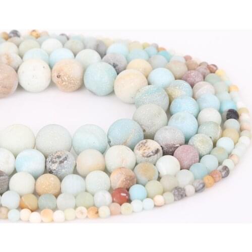 4 6 8 10 12mm Natural Stone Dull Matte Amazon Beads 15" Round Loose Beads For Jewelry Making DIY Necklace & Bracelets