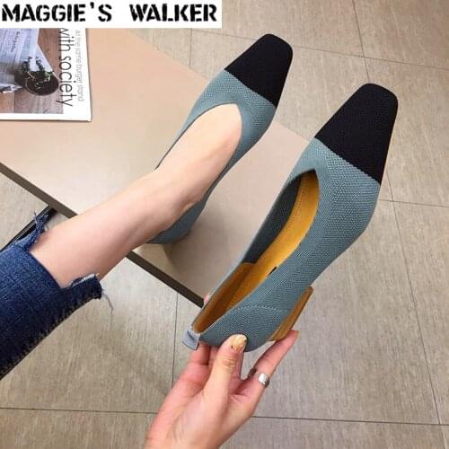 Maggies Walker Women Patchwork Casual Shoes Fashion Knitted Cloth Squared-toe Flats Spring Woven Breathable Shoes Size 35~39