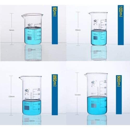 1set (50ml,100ml,250ml,500ml) Borosilicate Graduated Glass Beaker in tall form glass measure cup Beaker Laboratory Equipment