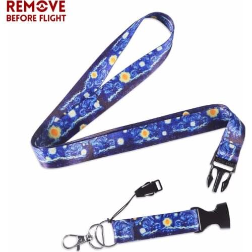 Fashion Lanyards Starry Night Lanyard For ID Badge Holders Pass Gym Mobile USB Badge Holder Lanyards Neck Straps With Keyring