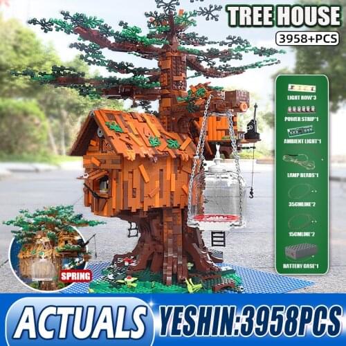 MOULD KING 16033 MOC LED Lighting Tree House Model Building Blocks Assembly Bricks Creative DIY Toys Funny Kids Christmas Gifts