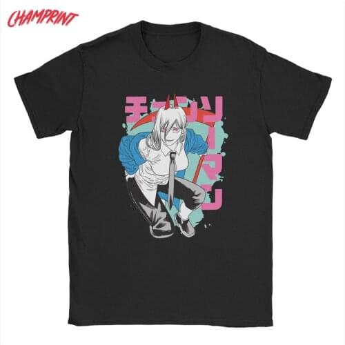 Power Chainsaw Man T Shirt Men Pure Cotton Creative T-Shirt Crew Neck Anime Tee Shirt Short Sleeve Tops Plus Size
