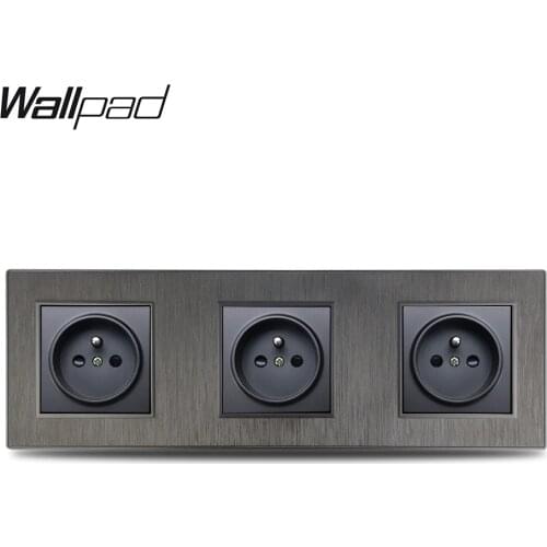 Wallpad S6 Triple 3 Frames French Power Wall Socket Electric Outlet Black Silver Gold Brushed PC Plastic Imitating Aluminum