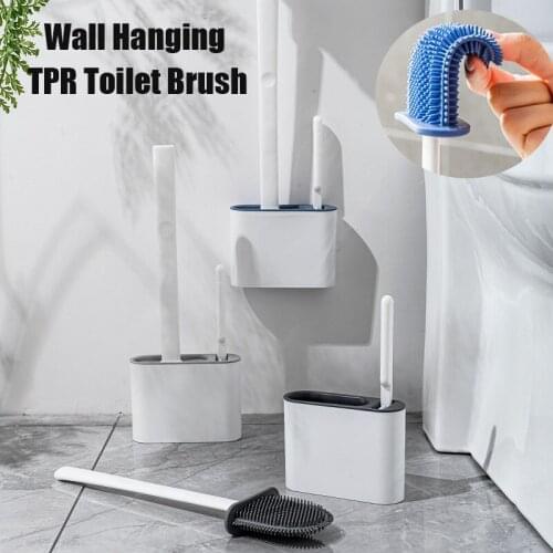 Wall Hanging TPR Toilet Brush with Holder Set Silicone Bristles for Floor Bathroom Cleaning Wall-Hanging Landing Toilet Brush