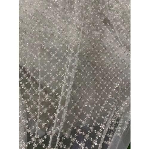 Nigerian Mesh Lace Fabrics with Beads SYJ-426688 African Sequins Lace Fabric High Quality French Tulle Lace Fabirc