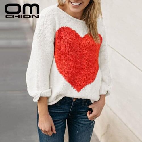 OMCHION Pull Femme 2021 Winter Heart Printed Women Sweaters And Pullovers Korean Style Thick Knitted Sweater Loose Jumper LMY136