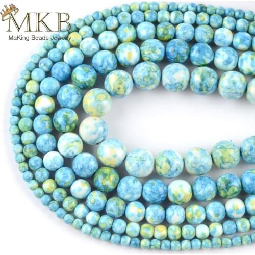 Wholesale Natural Sky Blue Green Yellow Rain Stone Round Beads For Jewelry Making 4mm-10mm Spacer Loose Beads DIY Bracelet 15"