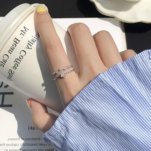 Opening Adjustable Rings For Women Girls Crystal Double-layer Star Korean Fashion Trendy Student Lady Jewelry Wholesale BOYULIGE