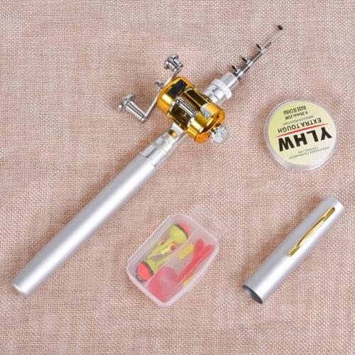 Outdoor Stream Portable Pocket Telescopic Mini Fishing Rod Pole Pen Shape Folded River Lake Fishing Rod With Reel Wheel