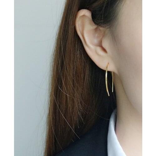 Cold wind U-shaped simple Earrings S925 pure silver earhook personality temperament silver jewelry extremely simple European and