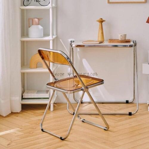 Transparent folding chair acrylic dining chair living room crystal back chair bedroom makeup chair net red photo stool