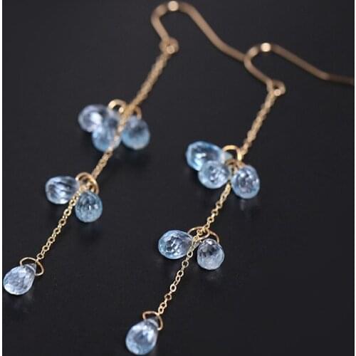DAIMI GEMSTONES Sky Blue Topaz Ear Line Female Yellow 14k Gold Filled Faceted Colorful Treasure Earrings Gift