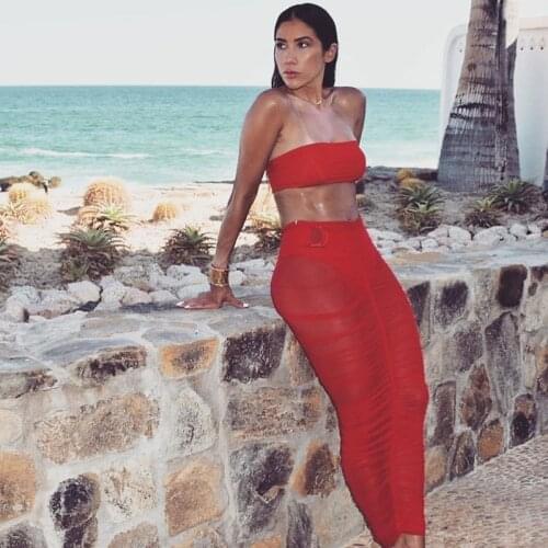 Mesh Pleated Cover Up Womens Sexy Beach Skirt Dating Party Vacation Shopping Travelling See Through Swimwear