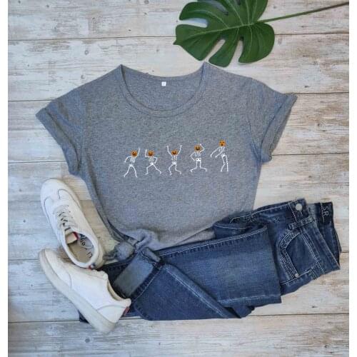 Pumpkin Skeleton Dancing Skeleton funny graphic cute women fashion pure cotton hipster t shirt youngs grunge tumblr tees tops