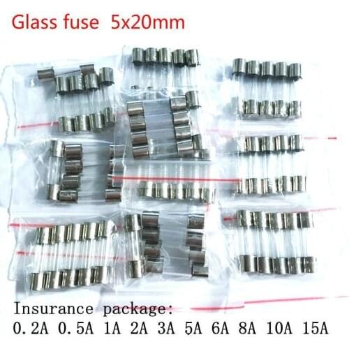 50Pcs 5x20mm Fast Quick Blow Glass Tube Fuse Assorted Kit Fast Blow Glass Fuses 250V 0.2A 0.5A 1A 2A 3A 5A 6A 8A 10A 15A