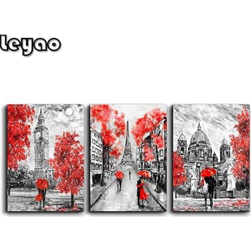 Triptych 5D DIY Diamond Painting full square drill 3 pcs"paris street, romantic couple"Embroidery Cross Stitch Mosaic Home Decor