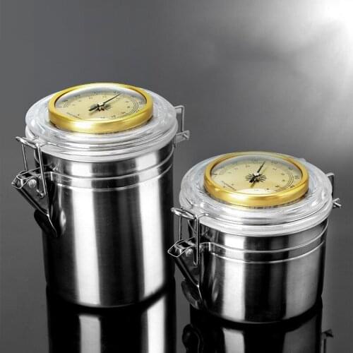 Pipe Tobacco Moisturizing Tank With Hygrometer Stainless Steel Moisture-proof Airtight Coffee Beans Storage Pot