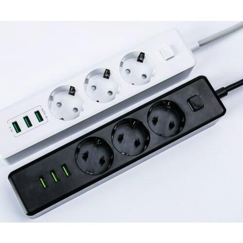 New 10A Power Strip 3 Port USB 3 AC Outlet Outlets USB Wall Socket Smart Extension EU Plug Socket Power Button Surge Protector