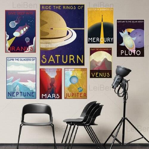 Vintage Universe Expedition Canvas Painting Space Planets Retro Poster Science Fiction Nordic Wall Art Picture Living Room Decor