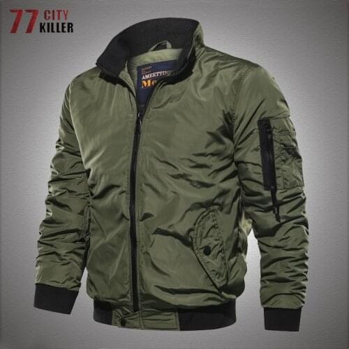 Military Bomber Jackets Men Spring Autumn Casual Long Sleeve Zipper Jacket Outerwear Men Stand-Collar Slim Fit Solid Pilot Coats