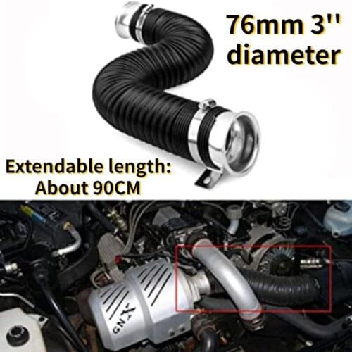 3" 76mm Car Air Intake Pipe Cold Air Ducting Feed Hose Pipe Flexible Car Modification Tube Air Filter Intake Pipe For Universal