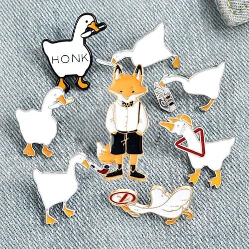 Funny Cartoon Enamel Animal Brooch Pins Fox Goose Brooches Badge Jewelry Apparel Brooches Pin Christmas Gift