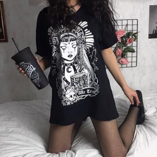 Women tshirts Grunge Black t-shirty damskie Gothic tops Punk Harajuku femme ropa mujer Dark aesthetic clothes vintage tee