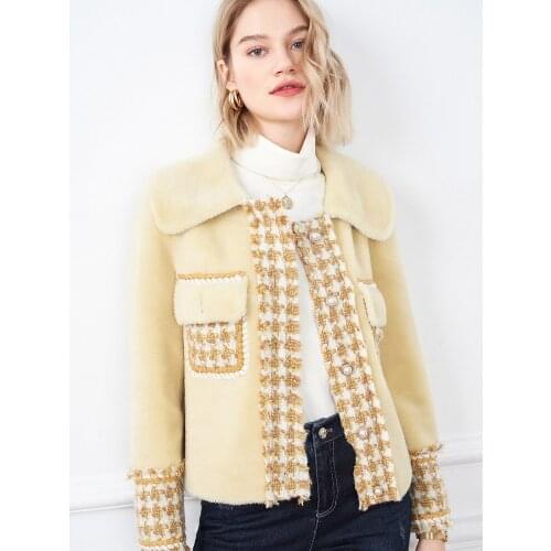 Womens Clothing 2021 Winter New Fashion Small Fragrance Splicing Lapel Wool Jacket