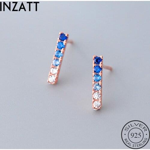 INZATT Real 925 Sterling Silver Gradient Zircon Sticks Stud Earrings For Fashion Women Party Fine Jewelry Minimalist Accessories