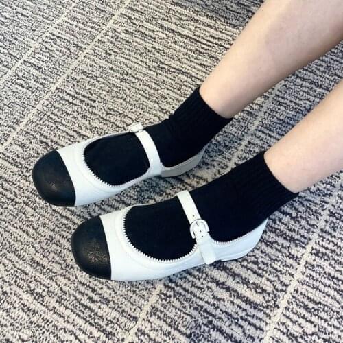 Womens shoes 2021 new Mary Jane shoes color matching wild T-shoes buckle with square toe flat shoes women