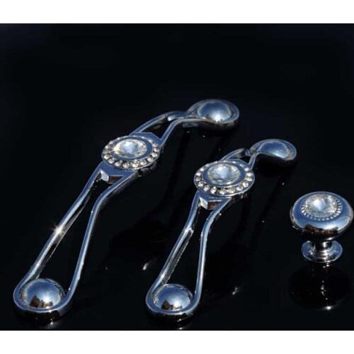 128mm modern simple fashion rhinestone dresser kitchen cabinet door handles silver chrome drawer knobs glass crystal handle knob