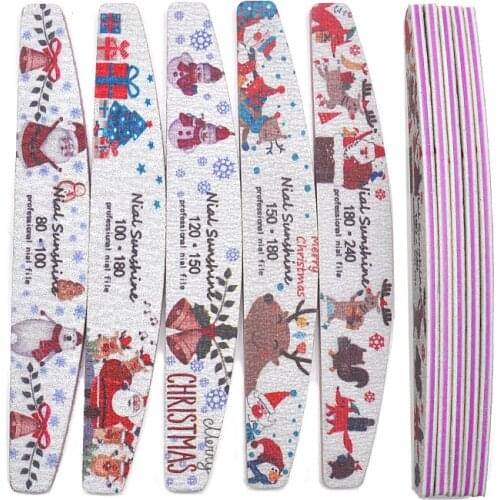 2/5/10 Pcs/Lot Professional Nail Files Double Side 100/180 /80/120/150/240 Grit Durable Christmas Sanding Files Accessories Tool