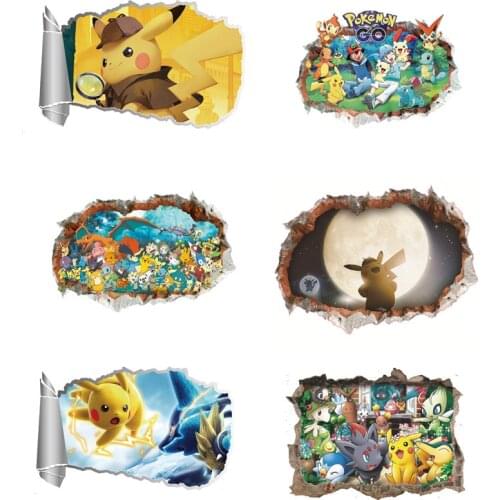 Pokemon Go 3D PVC Wall Stickers Children Room Decor Anime Cartoon Pikachu Figure Mural Art Safari Decal Poster Home Decoration