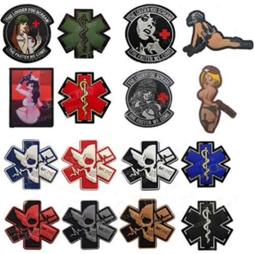 3D PARAMEDIC Medical Cross Tactical Military Patches First Aid Combat Emblem Applique Embroidered Rubber Sexy Girl Badges