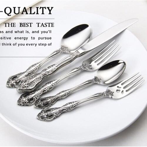 5pcs/set High Quality Vintage Stainless Steel Steak Knife Salad Fork Tea Coffee Milk Spoon Tableware For Christmas Party Camping