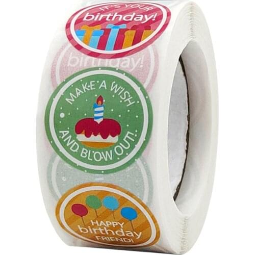 500 Pieces/roll Self-adhesive Sealing Happy Birthday Sticker Labels 1 Inch Letters Sealing for Gift Bags Packaging