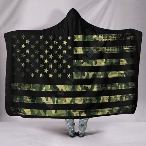 Army Green Camouflage American Flag 3D Printed Wearable Blanket Adults For Kids Various Types Hooded Blanket Fleece blanket 01