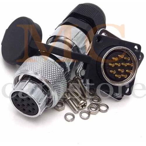 WS20 Aviation Connector Waterproof Metal Threaded Panel M20 Connector 12-pin AC DC Signal LED Industrial Equipment