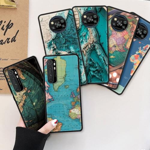 World Map Travel Case For Xiaomi Mi Poco X3 NFC 10T Pro 5G 9T Note 10 Lite 11 M3 Phone Shell CC9 9 SE A2 F1 8 Cover Funda
