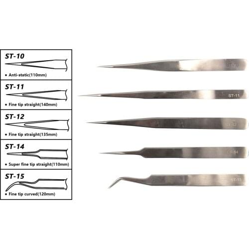 Long straight curved tip Stainless ST/ST series of Tweezers for Eyelash Extension eyelash T tweezers volume lashes tweezers
