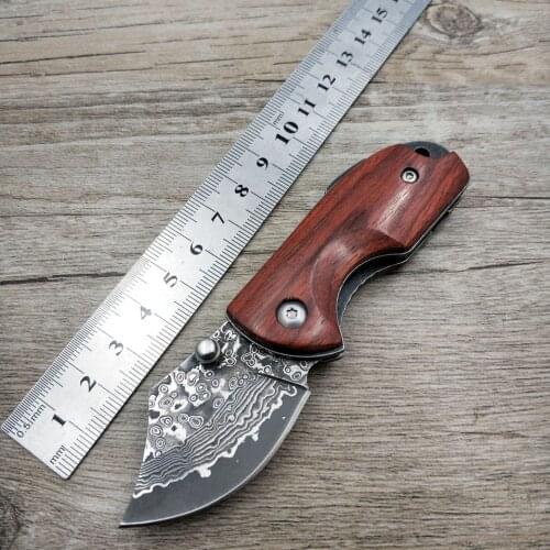 Dropshipping miniDamascus steel blade pocket folding knife outdoor survival knifeUtility knife camping knife